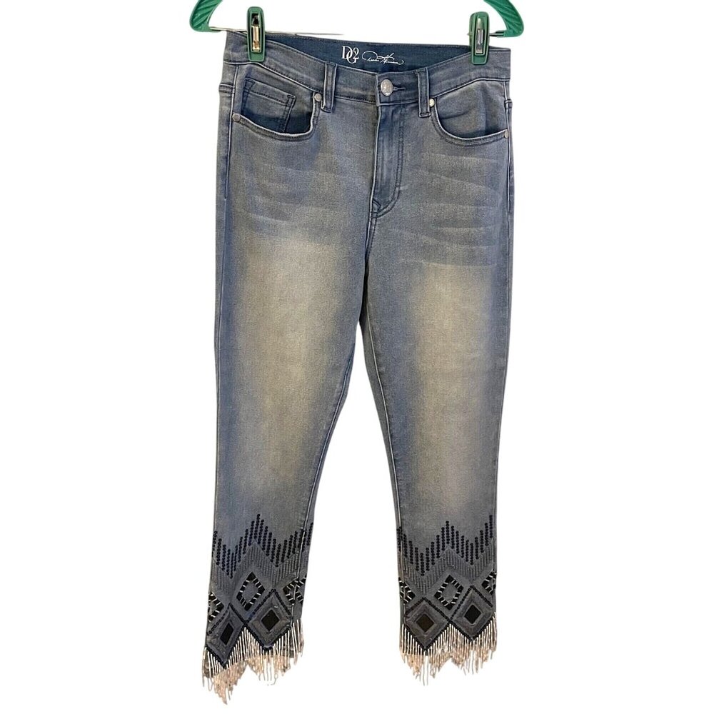 PG Embellished Fringe Hem Mid-Rise Skinny Jeans with Beaded Design Size 6